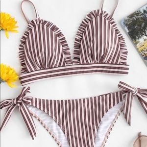 Dark red and pink striped bikini swimsuit. Sz L.